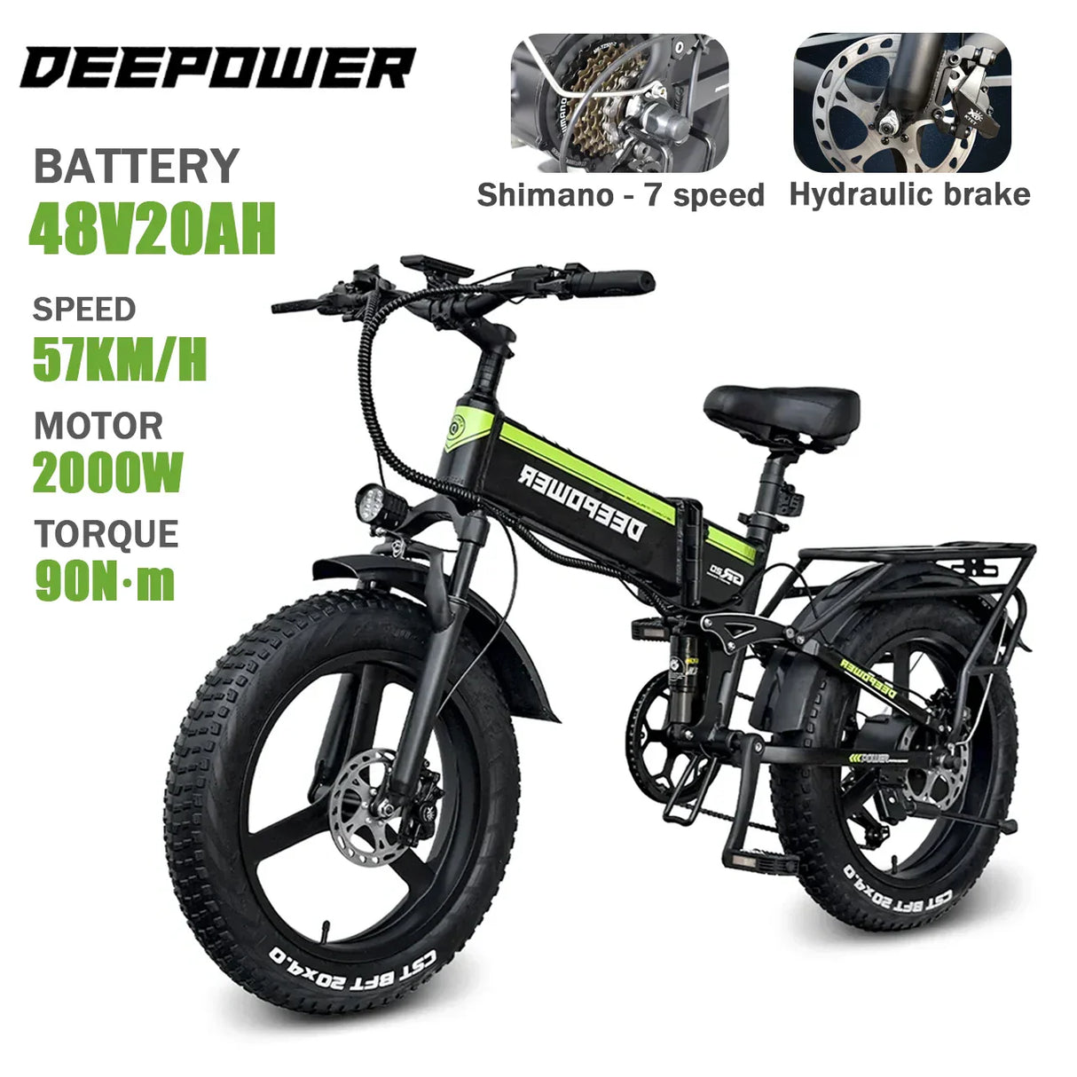 DEEPOWER 2000W Adults Electric Bike Bicycle 48V 20AH