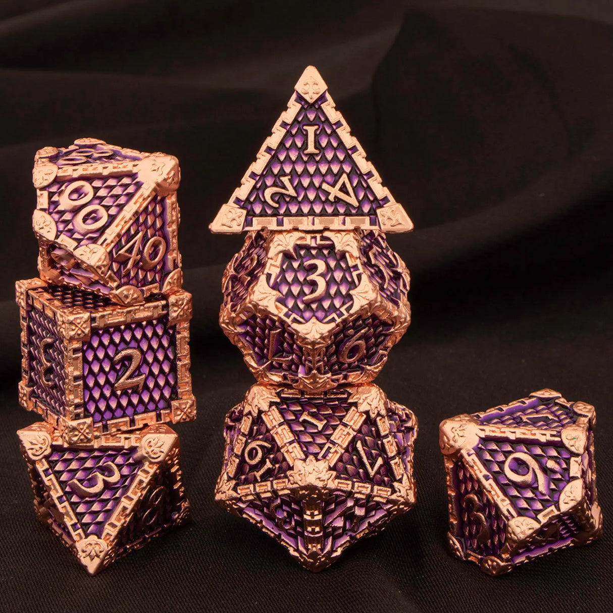 DND Metal Dice Set Green Blue Purple Dungeon