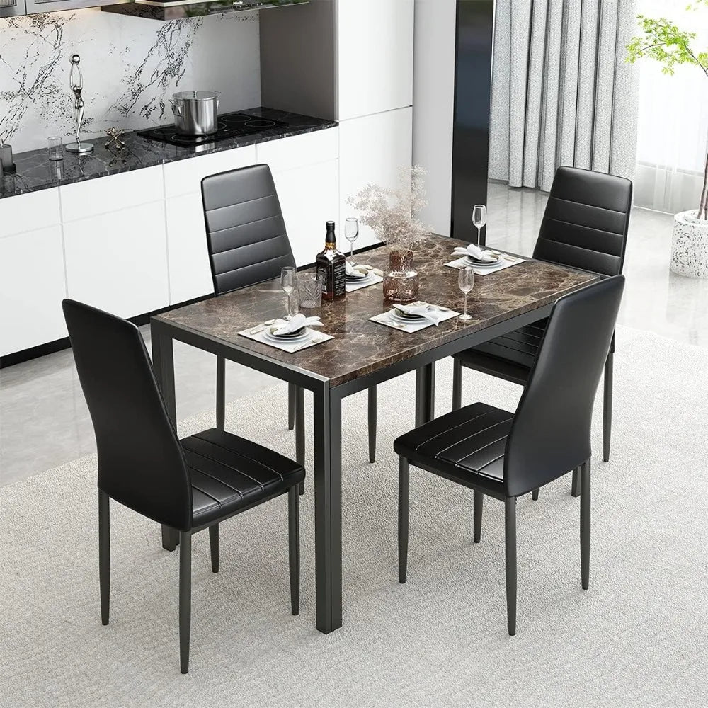 Dining Table Set 5 Piece, Marble Top and