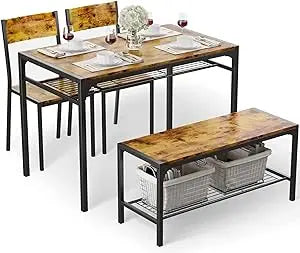 Dining Table Set, Traditional 2/4/5-Piece Wood & Metal