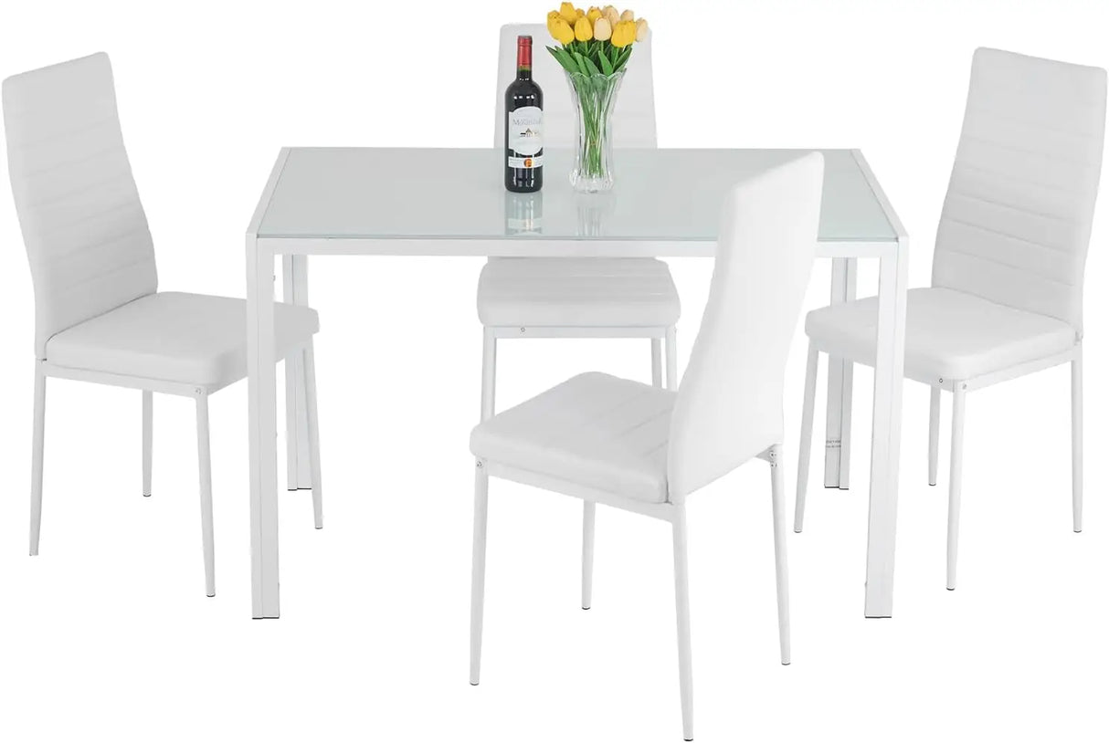 Dining Table and Chairs Set, Modern Rectangular Marble