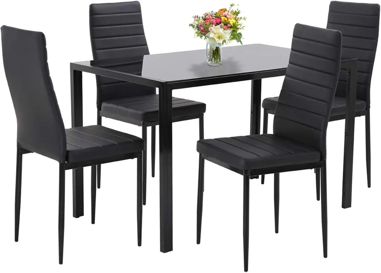 Dining Table and Chairs Set, Modern Rectangular Marble
