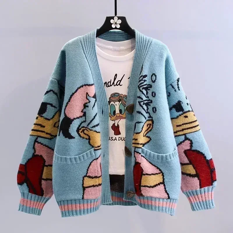 Disney Knitted Cardigan Japanese Donald Cartoon Sweaters for