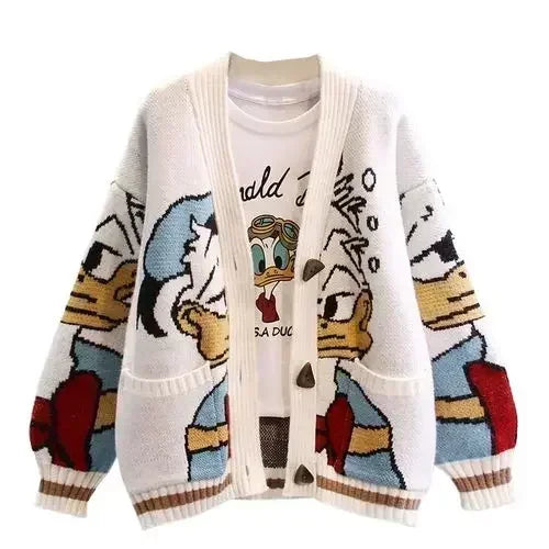 Disney Knitted Cardigan Japanese Donald Cartoon Sweaters for
