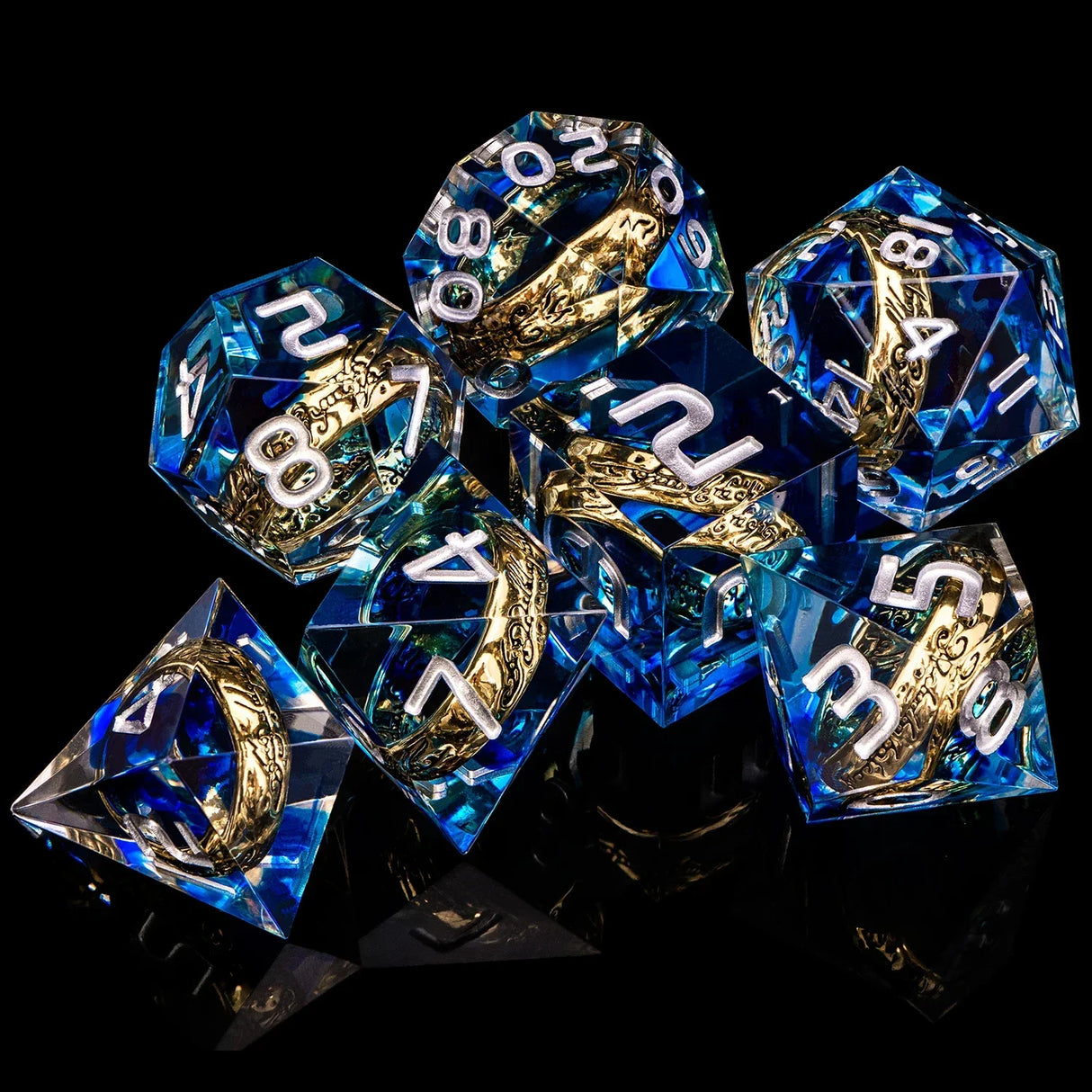 Dnd D20 Black Blue Liquid Flow Eye Dice