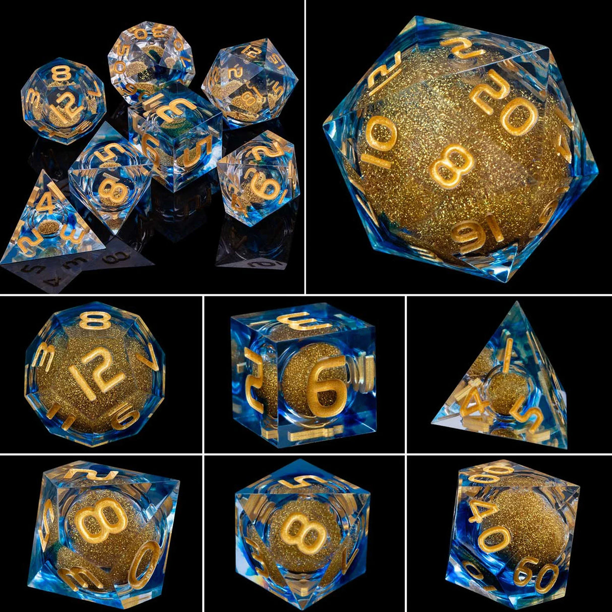 Dnd D20 Black Blue Liquid Flow Eye Dice