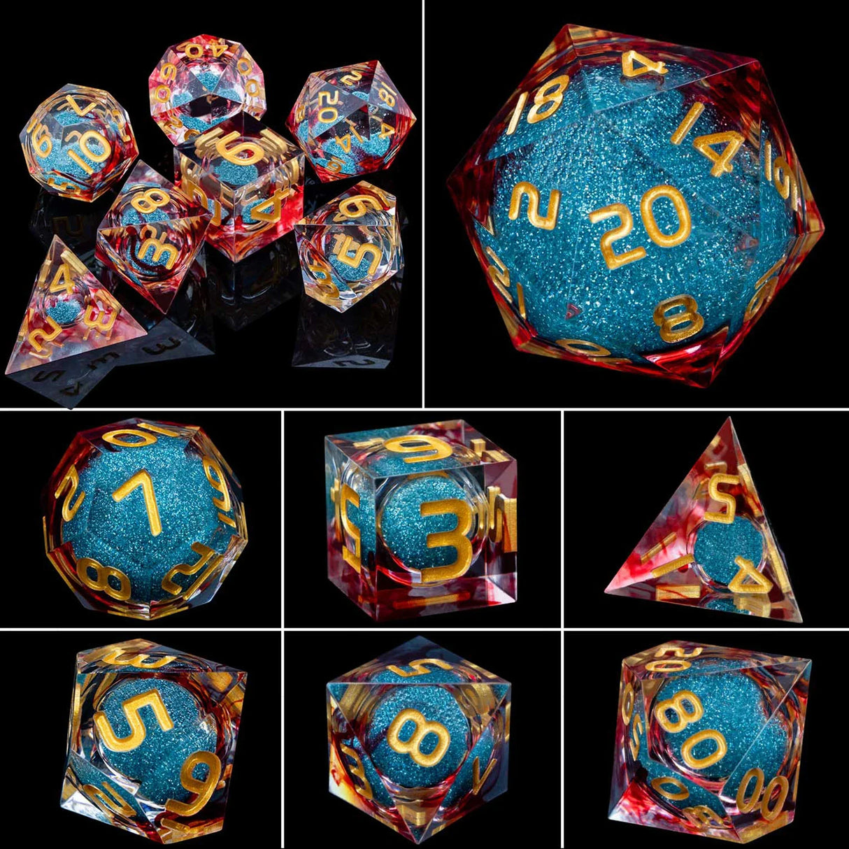 Dnd D20 Black Blue Liquid Flow Eye Dice