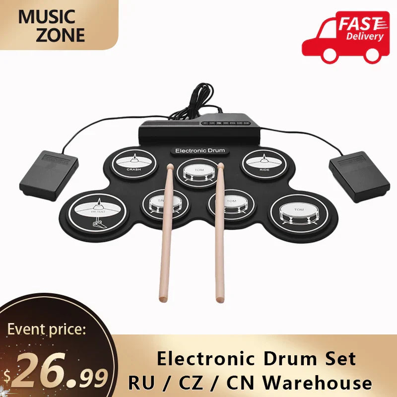 Drum Electronic Drum Set Compact Size USB Folding