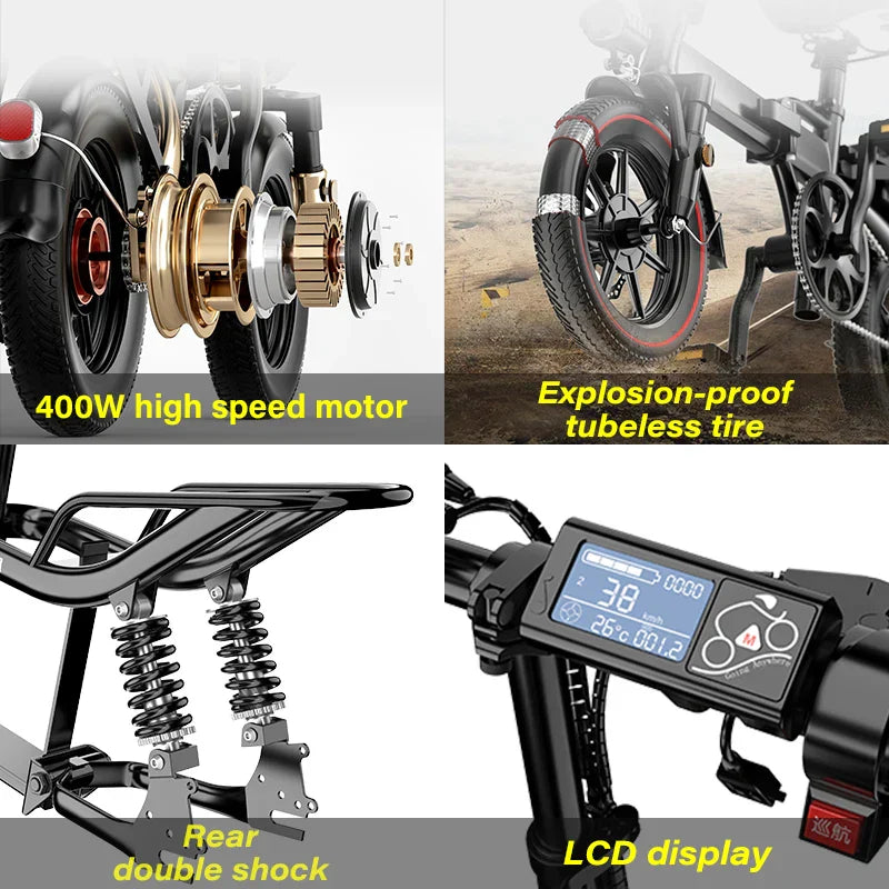 E Bike Folding Electric Bicycle 14 Inches 48V
