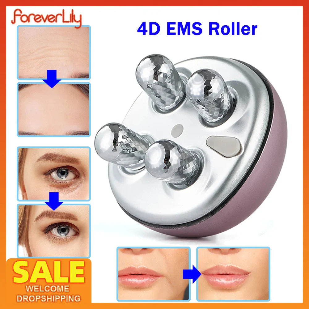 EMS Wirelss 4D Roller Face Lifting Massager Micro-Current