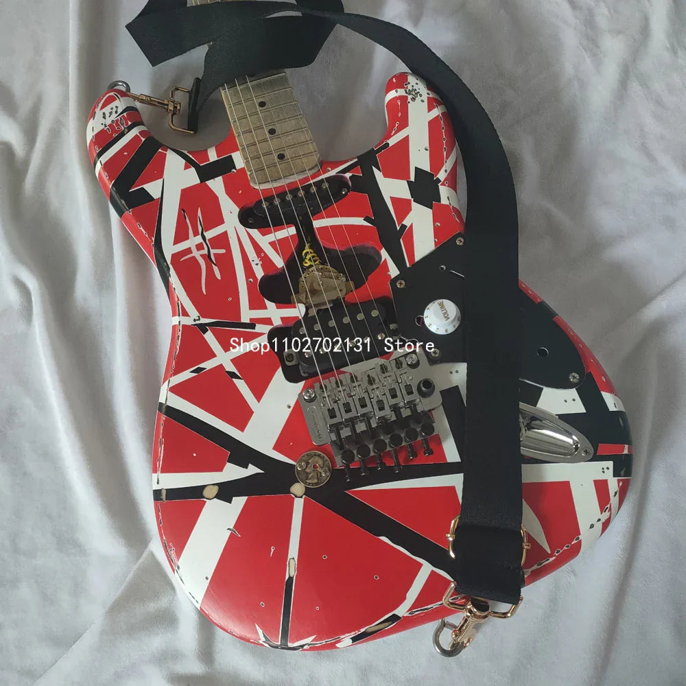 Eddie Van Halen “Fran-k” Heavy Relic Electric Guitar/Red Body/Decorated With Black And White Stripes/Free Shipping