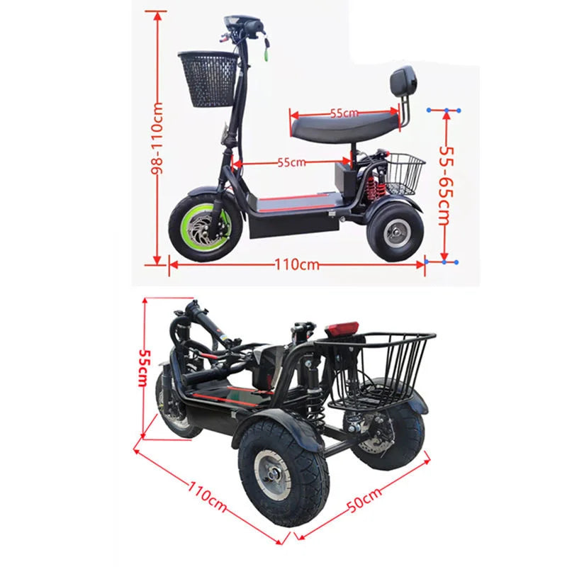 Electric Tricycle 11-Inch 48V 350W 40-50KM Adult Elderly