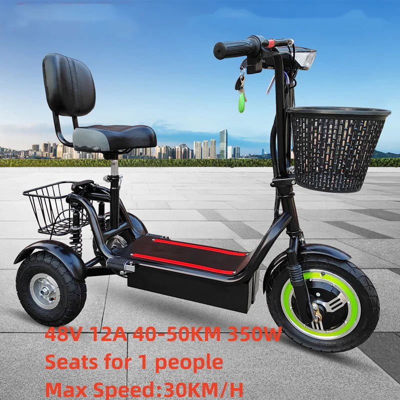 Electric Tricycle 11-Inch 48V 350W 40-50KM Adult Elderly