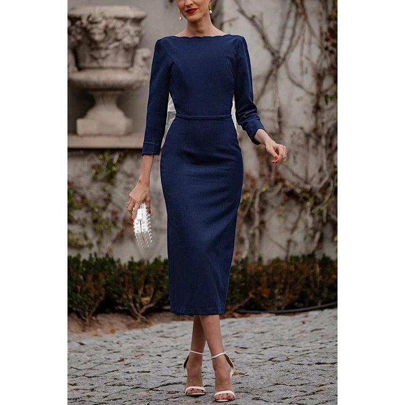 Elegant Backless Big Bow Midi Dress for Women