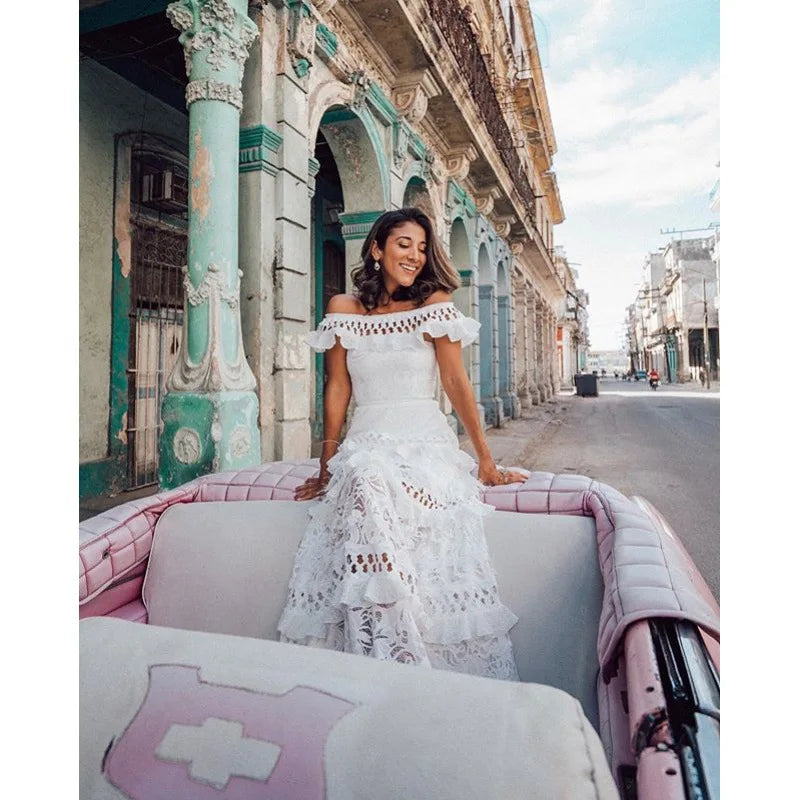 Elegant OneShoulder Solid Ruffle Long Evening Dress Summer