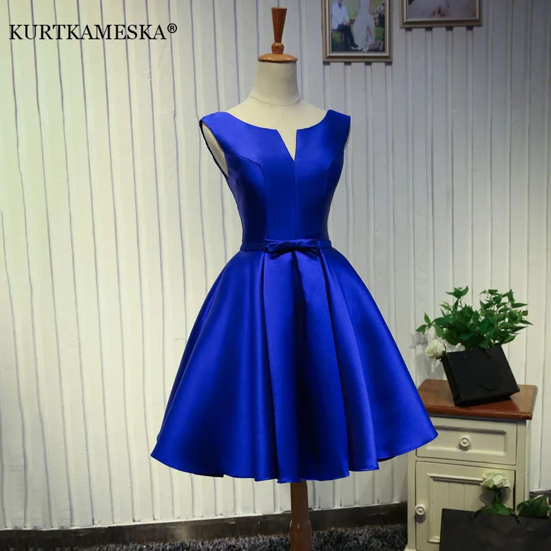 Elegant Satin Prom Evening Guest Mini Dresses For