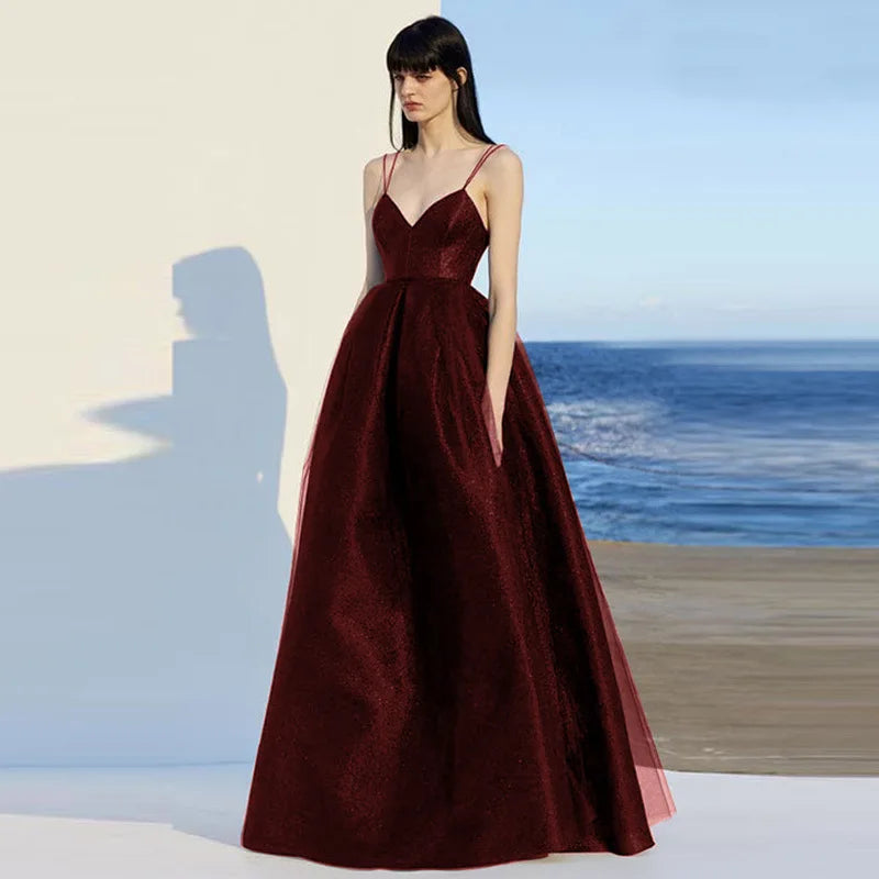 Elegant Spaghetti Strap Evening Guest Prom Long Party