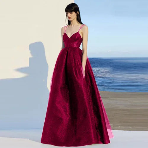 Elegant Spaghetti Strap Evening Guest Prom Long Party