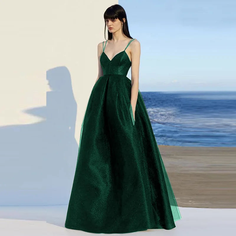 Elegant Spaghetti Strap Evening Guest Prom Long Party