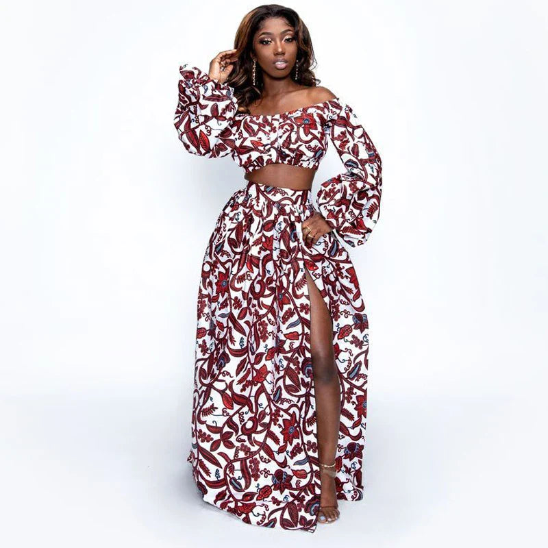 Elegant Women Two Piece Set Dress Sexy Slashneck