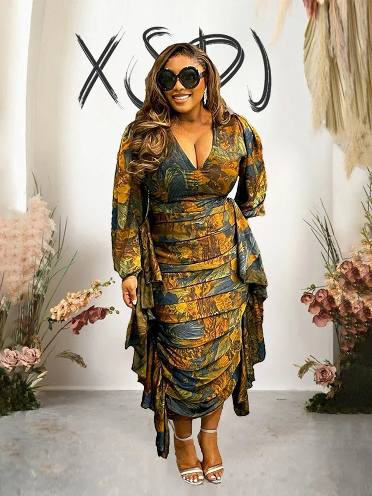 Elegant and Beautiful Womens Dresses Long Sleeved Ruffle