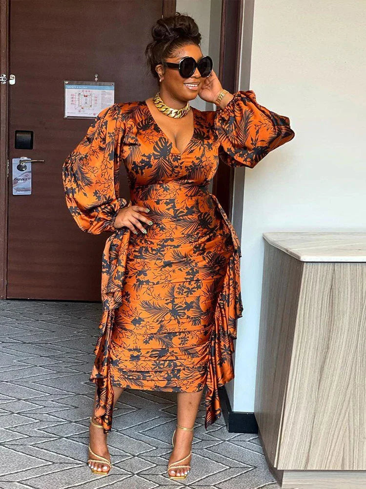 Elegant and Beautiful Womens Dresses Long Sleeved Ruffle