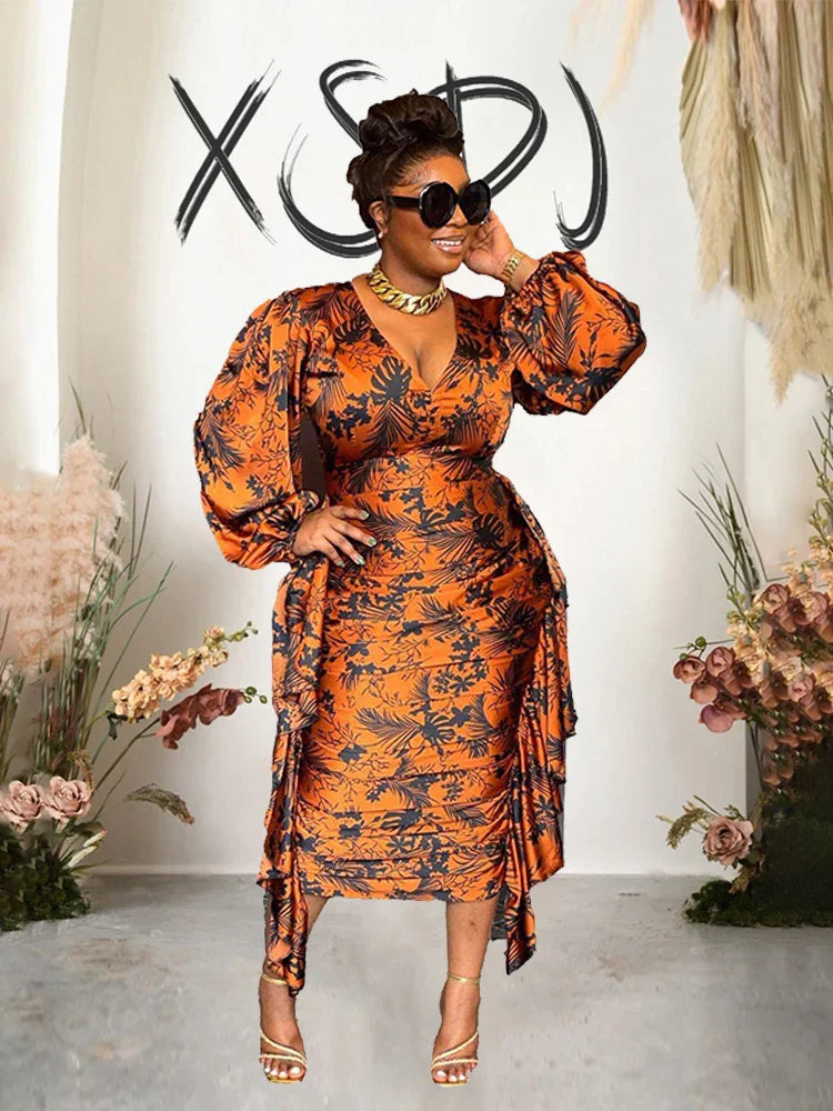 Elegant and Beautiful Womens Dresses Long Sleeved Ruffle