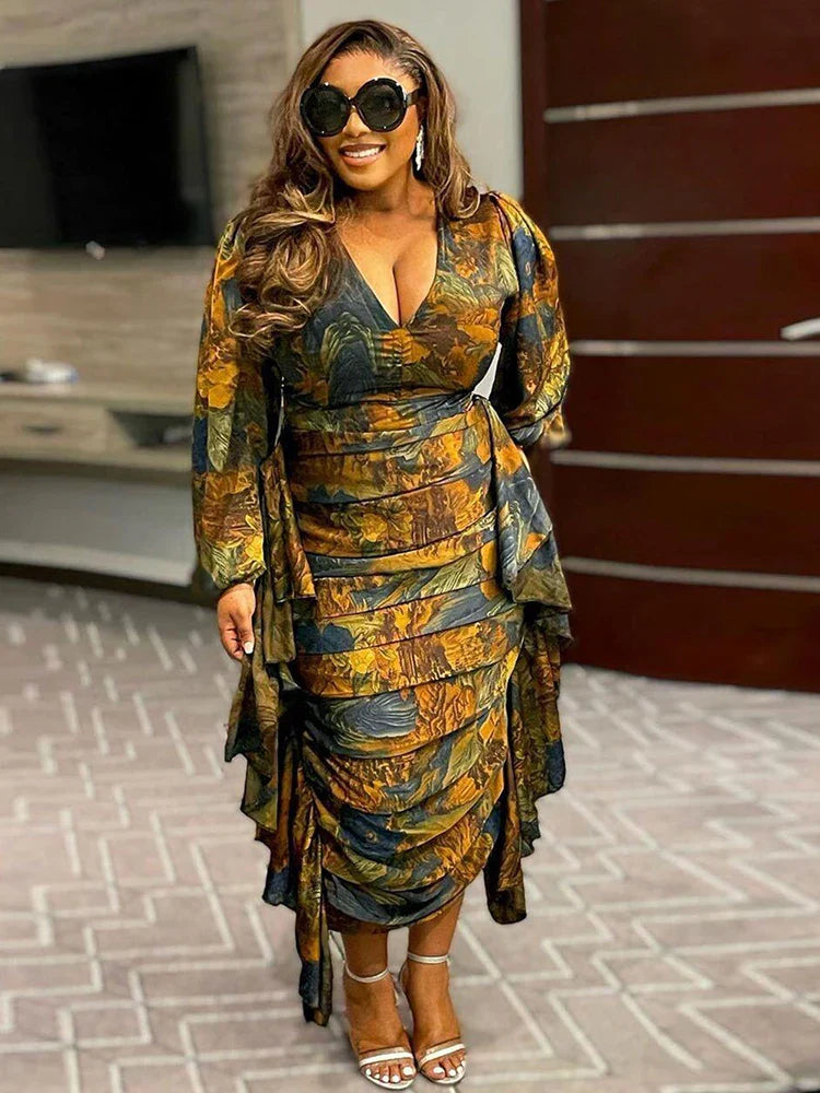Elegant and Beautiful Womens Dresses Long Sleeved Ruffle
