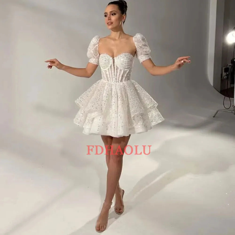 FDHAOLU Short Evening Dress Sweetheart ALine Mini Wedding