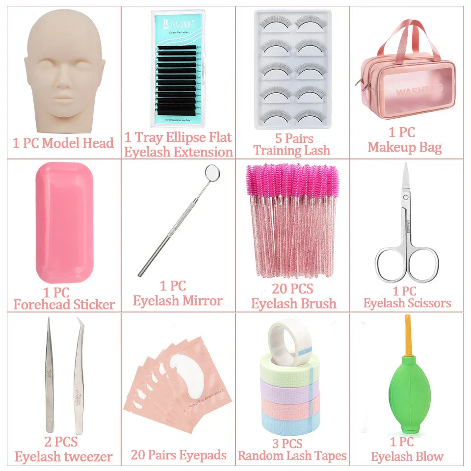 False Eyelash Extension Kit Set Beginner Mannequin Head