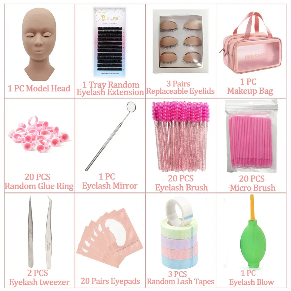 False Eyelash Extension Kit Set Beginner Mannequin Head