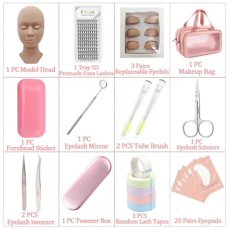 False Eyelash Extension Kit Set Beginner Mannequin Head