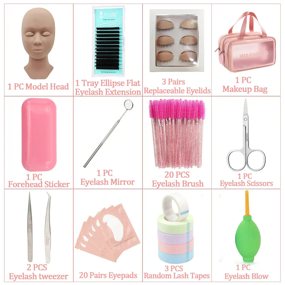 False Eyelash Extension Kit Set Beginner Mannequin Head