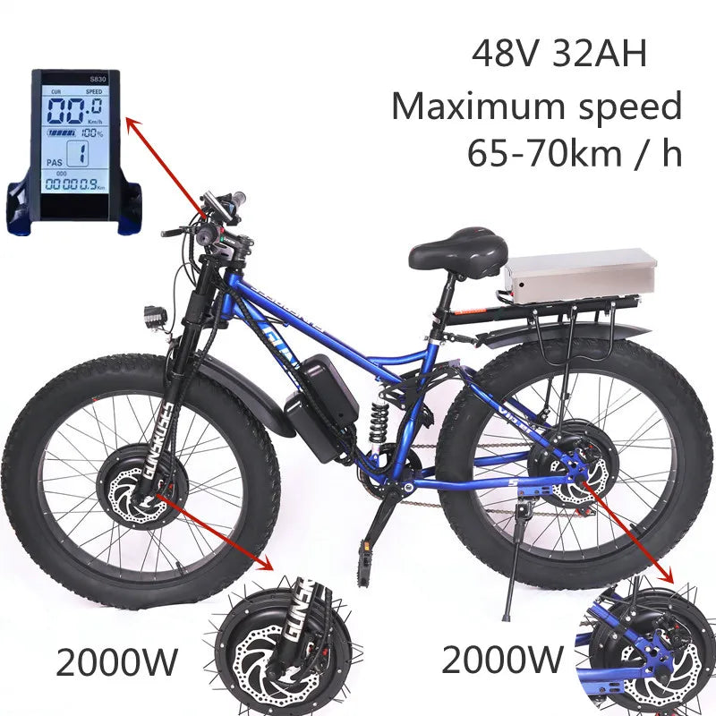 Fat bicycle electric bicycle 2000W * 2 front