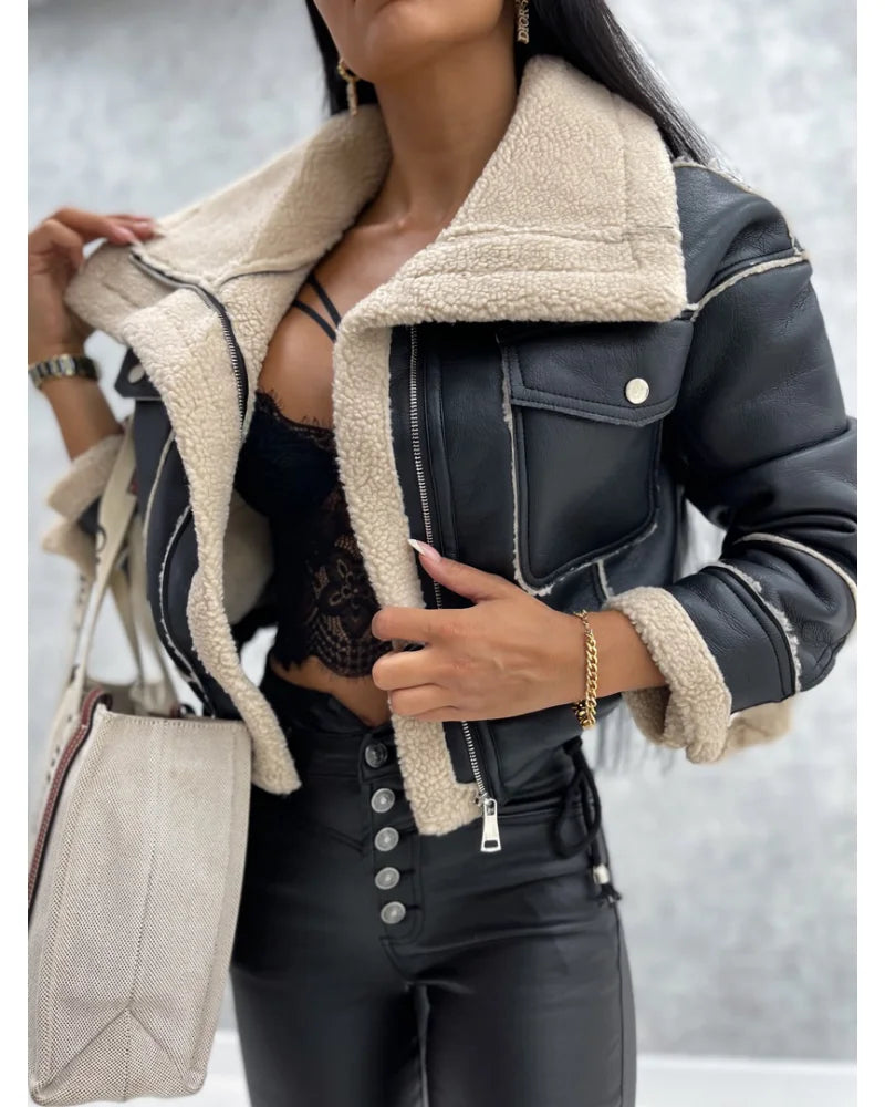 Faux Leather Jackets Women PU Short Thick Warm