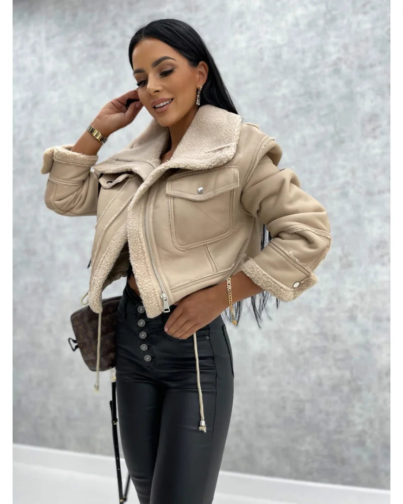 Faux Leather Jackets Women PU Short Thick Warm