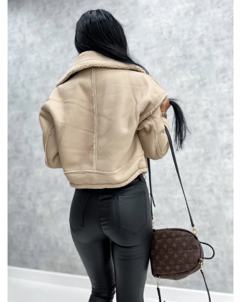 Faux Leather Jackets Women PU Short Thick Warm