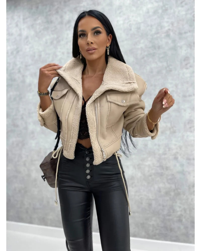 Faux Leather Jackets Women PU Short Thick Warm