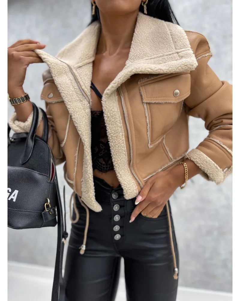 Faux Leather Jackets Women PU Short Thick Warm