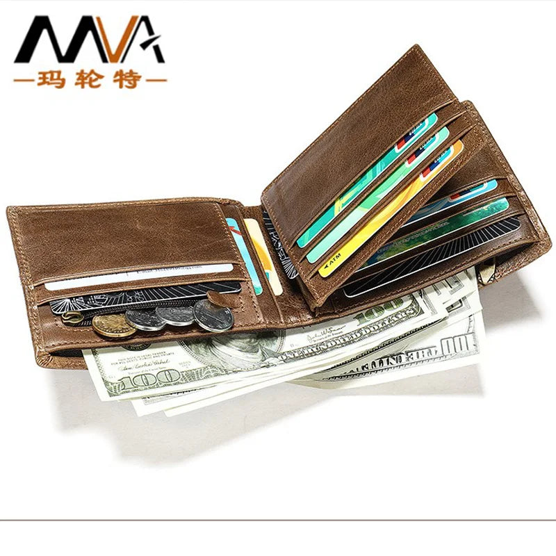 First layer cowhide horizontal square men·s money clip Retro anti-theft brush card wallet Two-fold genuine leather men·s wallet