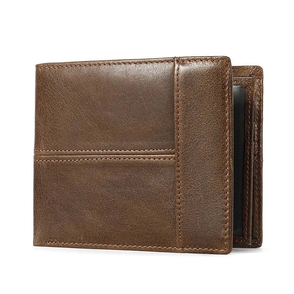 First layer cowhide horizontal square men·s money clip Retro anti-theft brush card wallet Two-fold genuine leather men·s wallet