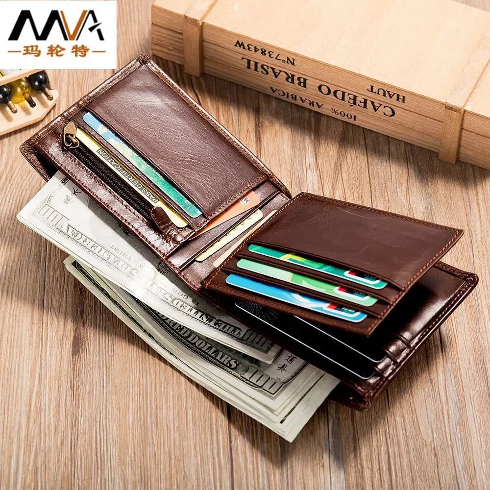 First layer cowhide horizontal square men·s money clip Retro anti-theft brush card wallet Two-fold genuine leather men·s wallet
