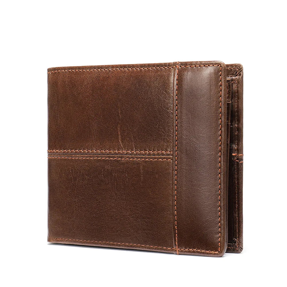 First layer cowhide horizontal square men·s money clip Retro anti-theft brush card wallet Two-fold genuine leather men·s wallet
