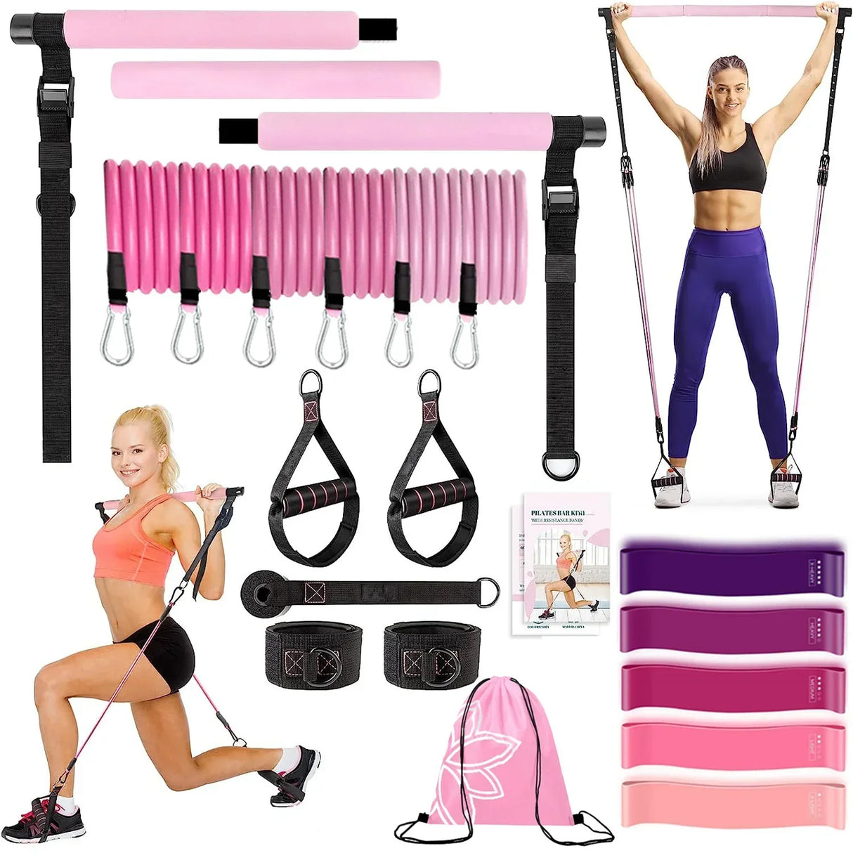 Fitness Yoga Pilates Bar Kit with Resistance Bands