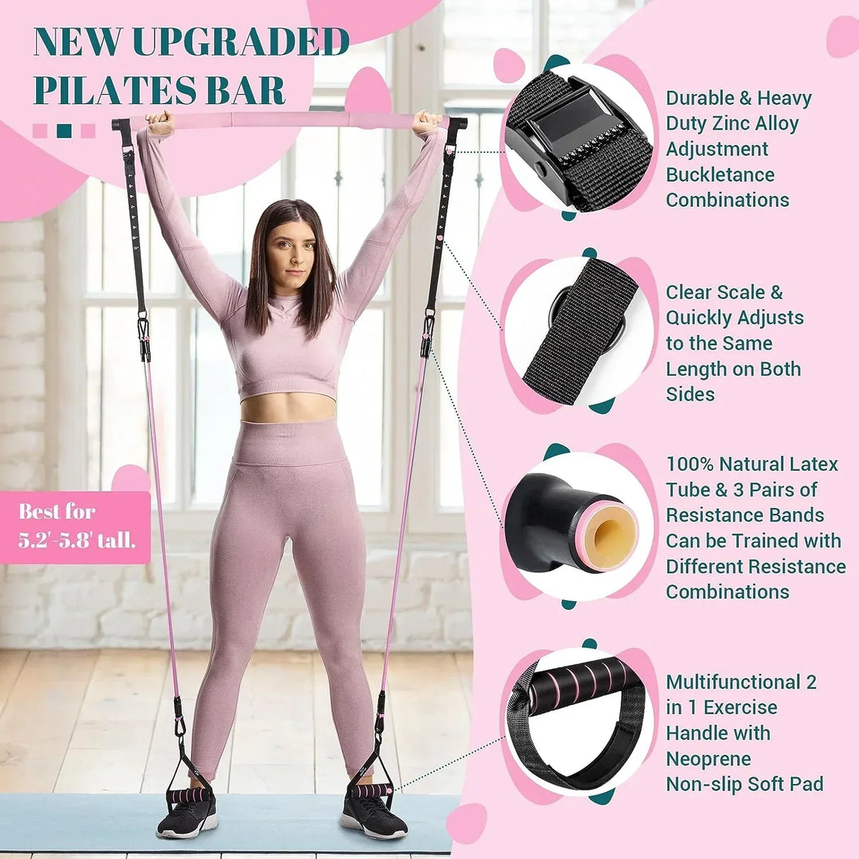 Fitness Yoga Pilates Bar Kit with Resistance Bands