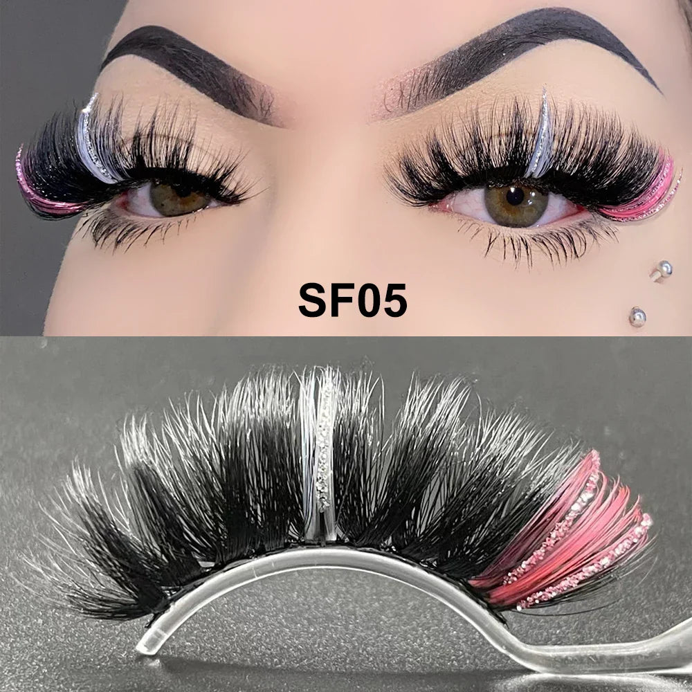 Fluffy 25MM Mink Eyelashes Colored Lashes With Glitter