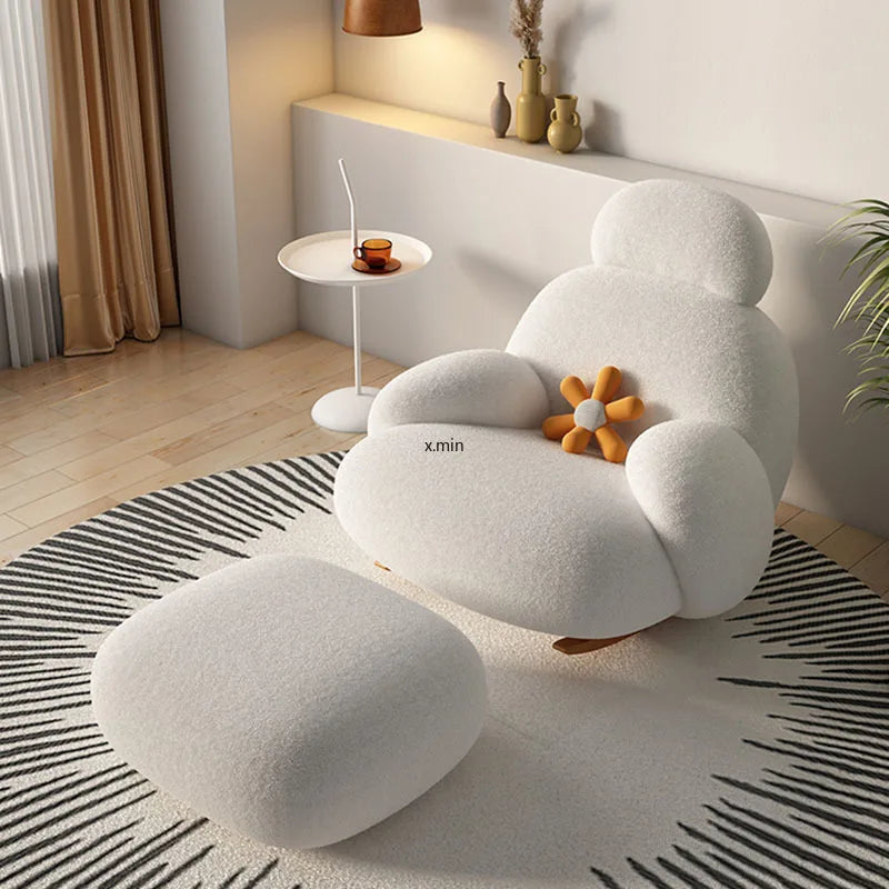 Fluffy White Living Room Chair Modern Cute Floor