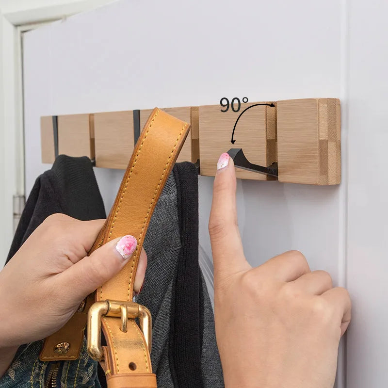 Foldable Bamboo Wall-mounted Clothes Hooks Door Hangers Household
