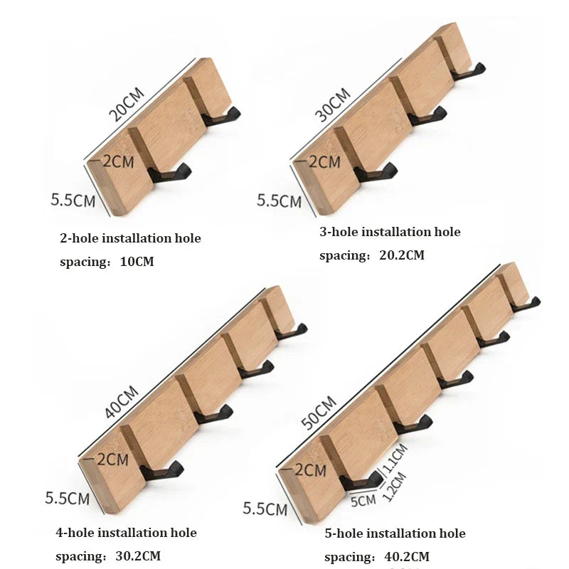 Foldable Bamboo Wall-mounted Clothes Hooks Door Hangers Household