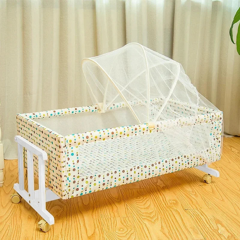 Foldable Shaker with Mosquito Net,Solid Wood Cradle Bed Can Swing,Baby Stroller,mobile Baby Carriage,Infant Crib,baby Nest Bed